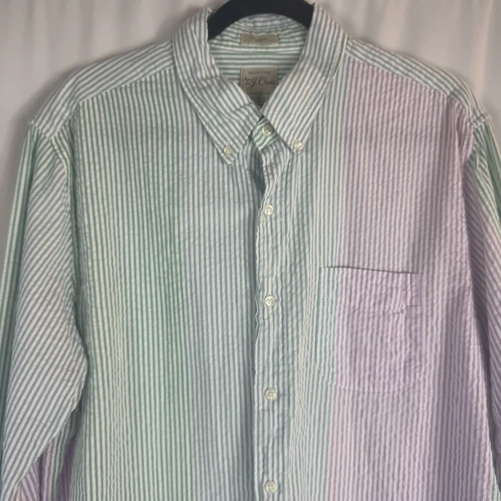 J.Crew Shirt Mens L Long Sleeve Striped Seersucker Breathable Lightweight